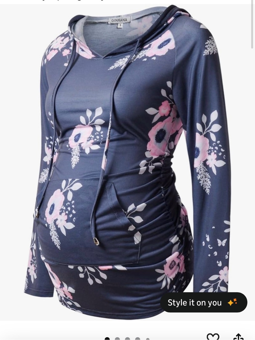 Maternity Ginkana Floral Maternity Hoodie - Navy with Pink Flowers